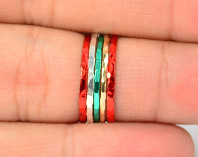 Set of 5 Super Thin Christmas Inspired, Christmas Rings, Christmas Jewelry, Christmas Fashion, Holiday Rings, Holiday Jewelry