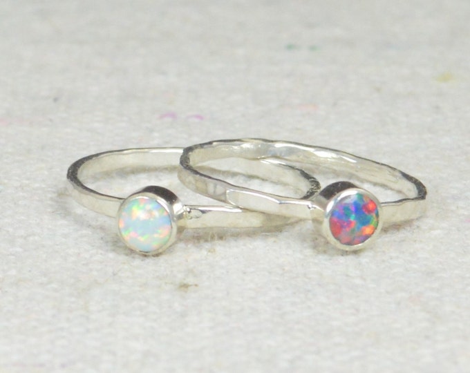Grab 2 - Small Opal Rings, Opal Ring, Opal Jewelry, Stacking Ring, October Birthstone Ring, Opal Ring, Mothers Ring