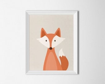 Fox printable, fox wall art, fox Woodland Animal Wall art, nursery Decor, retro nursery print, animal nursery art, fox nursery print digital