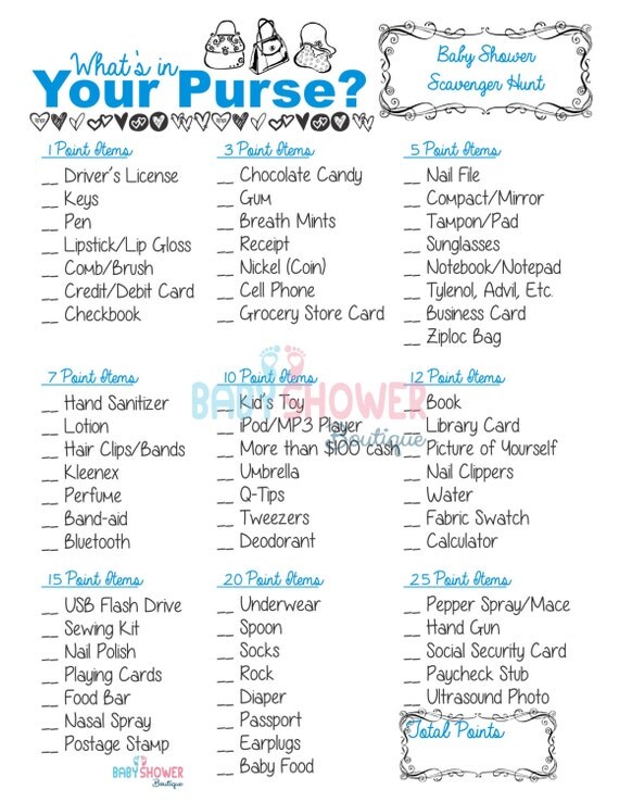 shower baby checklist 101 in Fun BLUE Baby What's Detailed Game Shower Your Purse