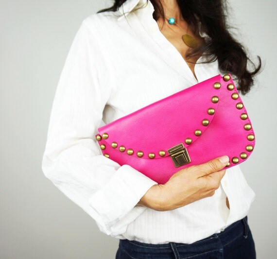 fuschia pink clutch purse