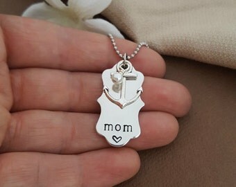 Navy Mom Necklace | Anchor Mom Necklace | Mom You Are My Anchor Necklace | Nautical Mom Necklace | Navy Wife Necklace