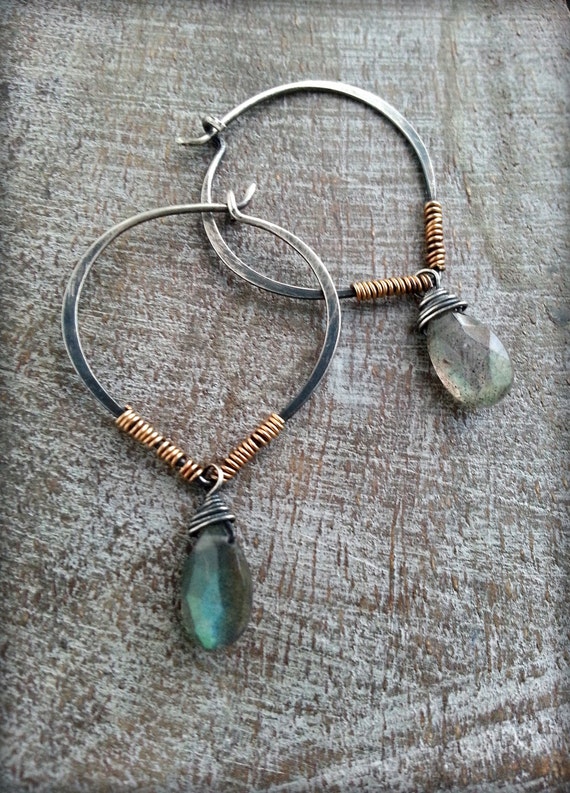 Mixed Metal Labradorite Earrings Faceted Labradorite by TandBrie