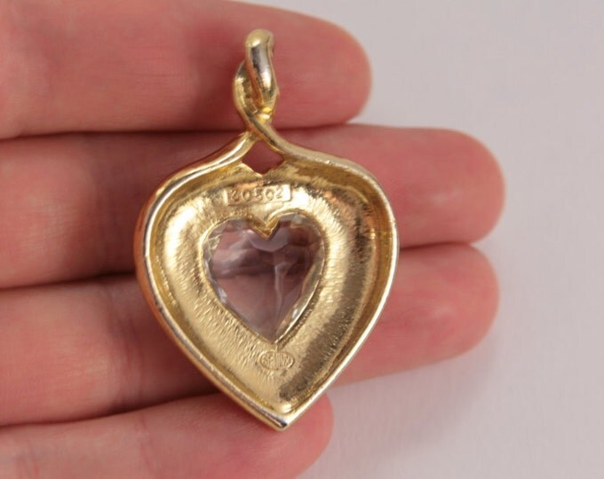 Heart Vintage Necklace Large Clear Crystal Heart Shaped Rhinestone Necklace Pendant Signed Sphinx Vintage British Jewelry Higly Collectible