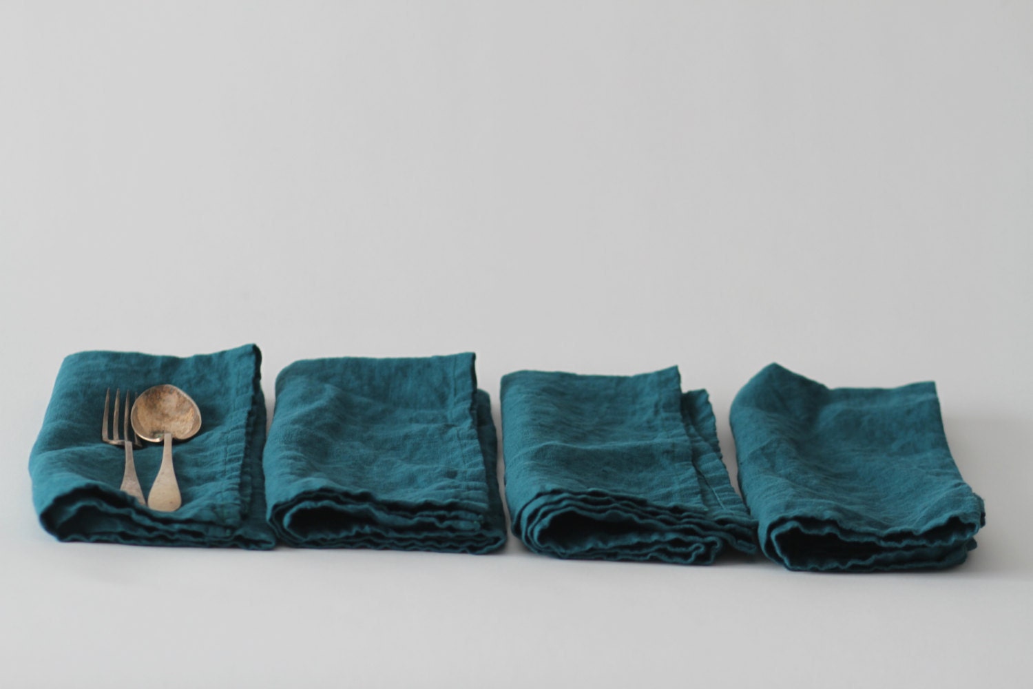Set of Linen Napkins Large Teal by LostinLinen on Etsy