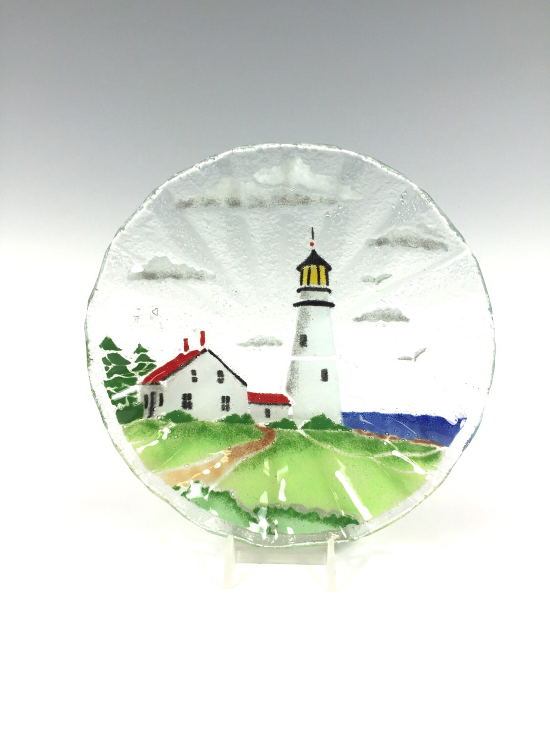 Lighthouse Bowl Fused Glass Glass Dish Lighthouse Decor