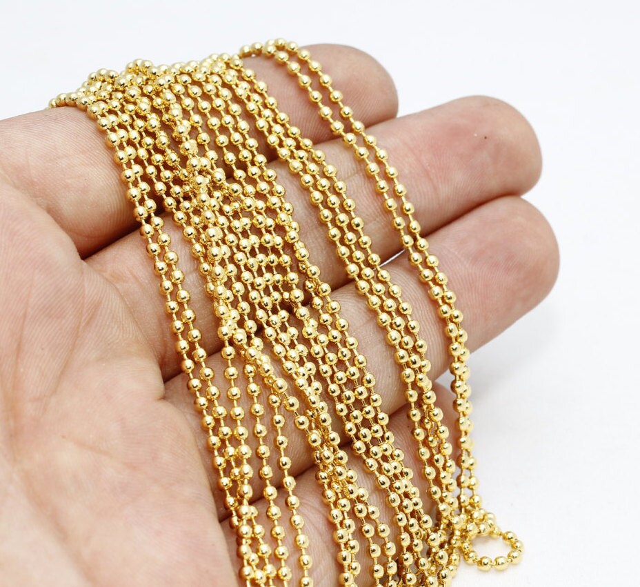 33 Feet 2mm Ball Chain Gold Plated Ball Chain Gold Plated