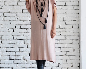 Long Beige Top/Loose Summer Tunic/Short Sexy Dress/Open Back Dress/Short Casual Dress/Short Sleeve Tunic/Cream Tunic Top by METAMORPHOZA