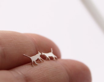 Cat Stud Earrings / Sterling Silver / Handcrafted / Walking Cat Studs / Silver Cat Studs / Cat Jewelry / Cat Earrings / 925 Silver Studs