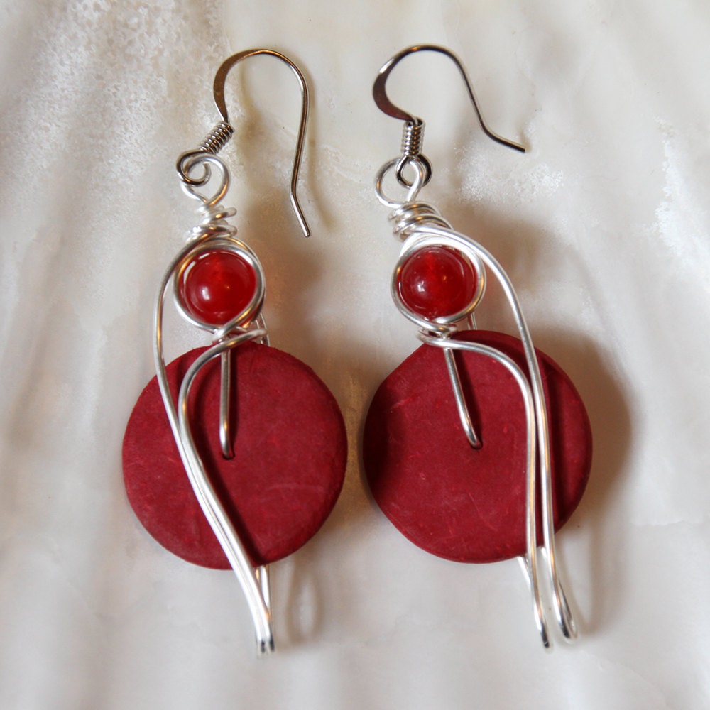 Red Dangle Earrings Big Red Earrings Fashion by CoconutJoyJewelry