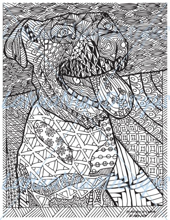 Zentangle Dog adult coloring page instant download