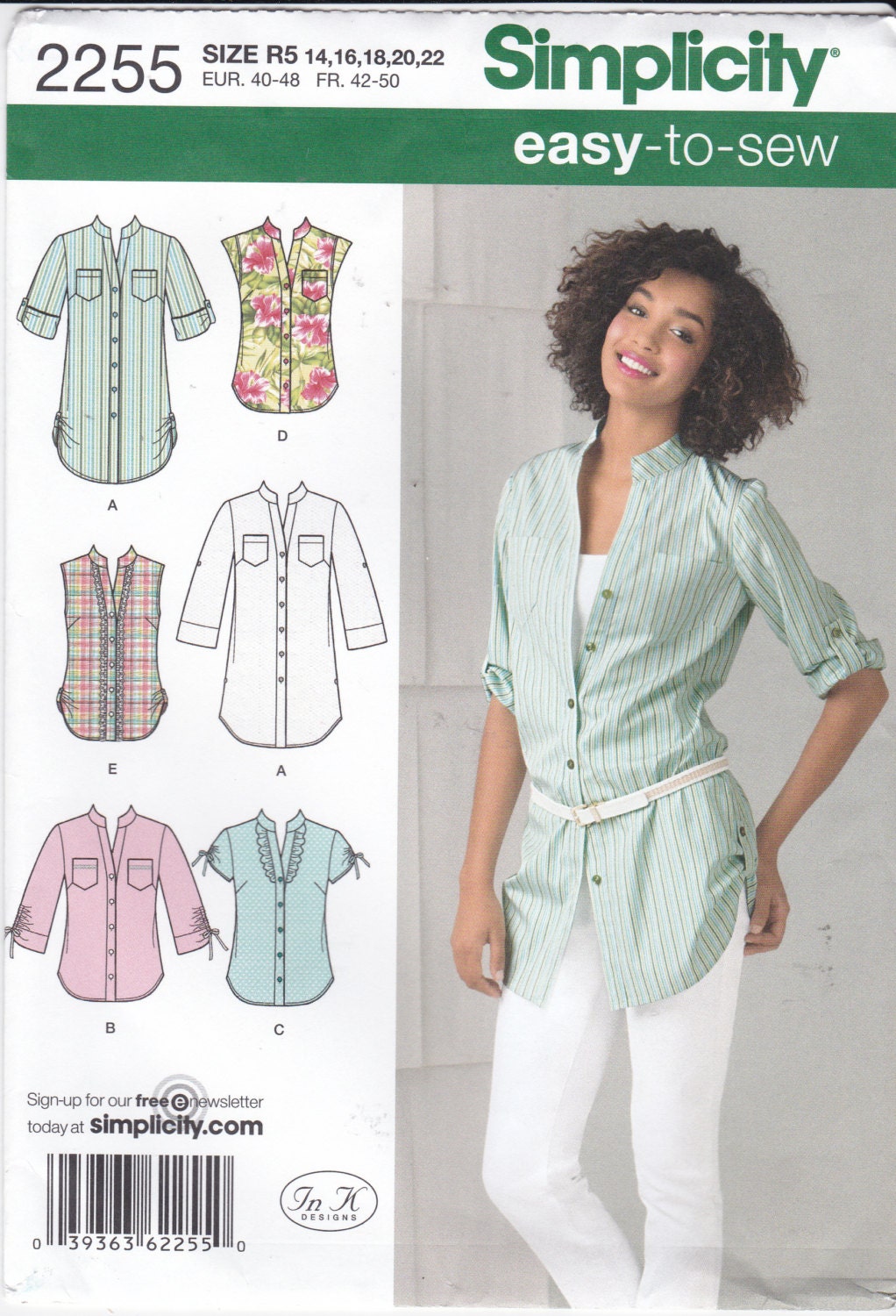 Shirt Sewing Pattern Sleeveless Shirt Long Shirt Stand Up Collar Front