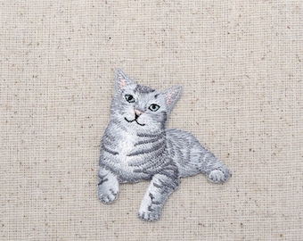 Gray Tabby Cat - Kitten - Embroidered Patch - Iron on Applique - 1517275-A