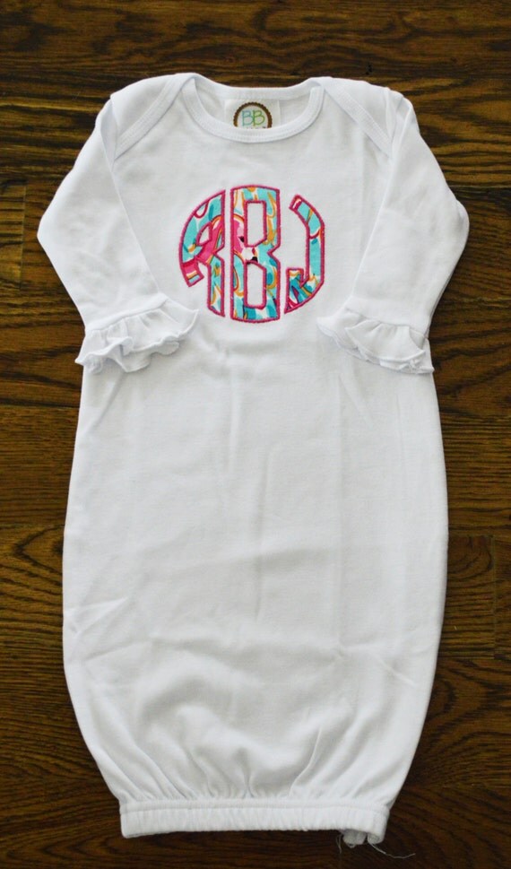 Lilly Pulitzer Ruffled Infant Gown with Block Monogram