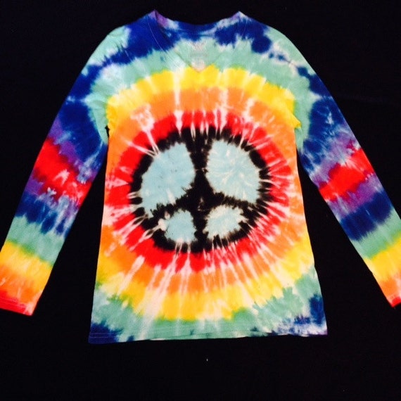 Tie Dye Peace Sign Adult Long Sleeve Shirt Rainbow By Darbystiedye