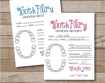 Tooth Fairy Receipt for Boys and Girls - Tooth Fairy Note - Printable - Tooth Fairy Report - Lost Tooth Records - Instant Download