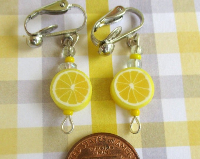 lemon earrings- lemon slice jewelry-clip on earrings-fruit jewelry-fruit posts-polymer clay-food earrings-cute gifts for kids-teen earrings