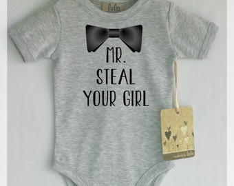 Funny baby boy clothes. Mr. steal your girl baby romper. Baby boy cute clothes. Many colors available.
