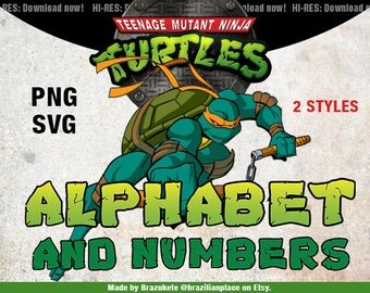 SALE Teenage Mutant Ninja Turtles Alphabet and Numbers Clipart TMNT Clip Art png Transparent SVG Cutting High Resolution 300dpi Letter Sized