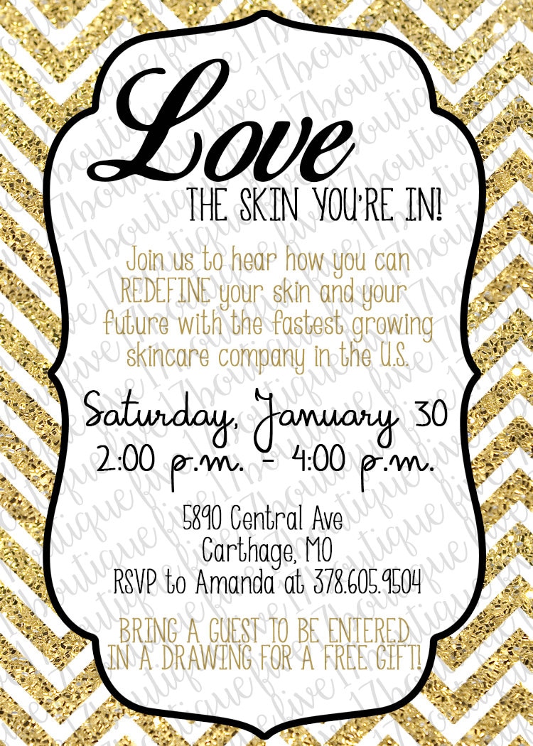 Rodan and Fields Invitation Gold White Black Chevron