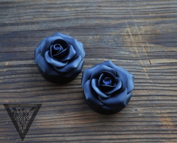 Black Rosebud flowers plugsWedding by ZebraPlugsTunnels on Etsy