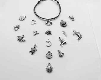 Charm Anklet Adjustable Cord -Sun / Elephant / Hamsa Hand / Heart / Turtle / Lotus / Sunflower / Pegasus / Buddha / Wing / Ohm / Moon