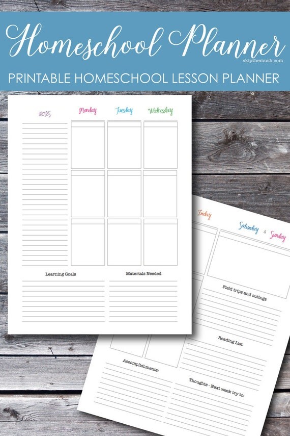 homeschool lesson planner weekly box planner printable