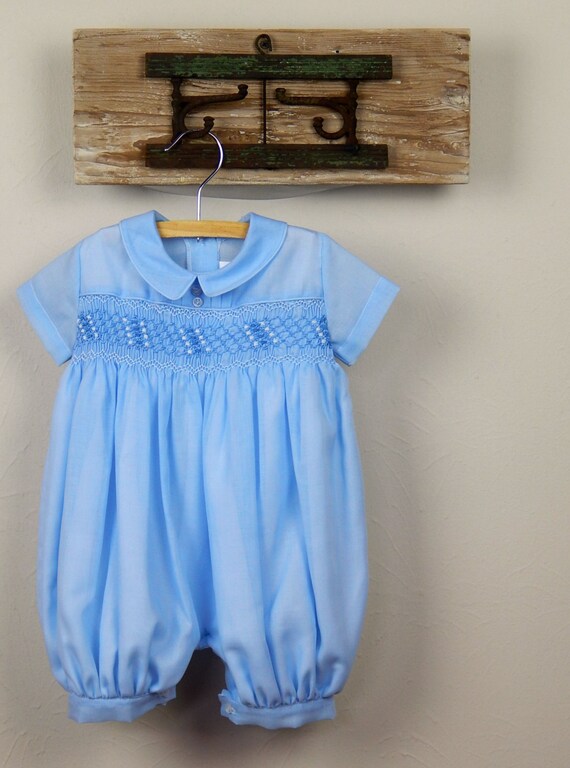 Pale Blue Smocked baby boy romper smocked romper baby boy