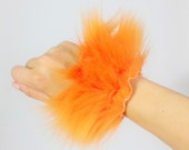 Orange Fluffy Rave Wrist Bands FREE SHIPPING: Handmade Faux Fur wrist cuffs for Raves, Halloween Wrist Bands, Orange Fur Wrist Bands