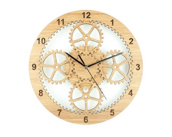 Gears Clock, Industrial Wall Clock, Unique Clock, Wooden Cog Clock, Retirement Gift for Him, Gift for Engineer, Gift for Dad, Husband