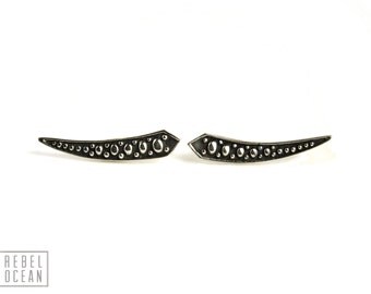 Sterling Silver Ear Cuff Moon Dots Ear climber Pin Earrings Boho Jewelry - FES005 T1