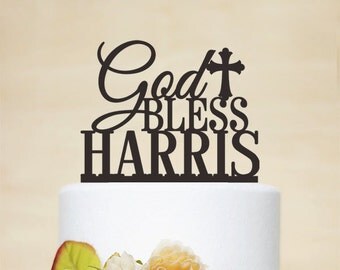 Baptism Cake Topper With Name And Cross,Personalized Cake Topper With Name,Baptism Gift,Personalized Christenings,God Bless Cake Topper C108