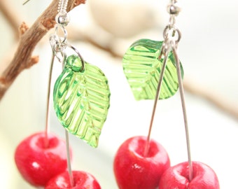 Cherry Earrings Red Summer Fruit Earring Bright Berry Garden Jewelry Girl Cherries Bijoux Unusual Polymer Clay Food Jewellery Sister Gift