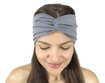Gray Yoga Headband Fitness Headband Jersey Turban Twist HairBand Boho Headband Twist Headwrap Knot Headband Fitness Girl's Hair Accessories