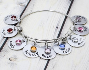 Hand Stamped Grandmother Bracelet - Personalized Grandmother Jewelry - Grandma Bracelet - Kids Name Bangle - Personalized Bracelet for Women