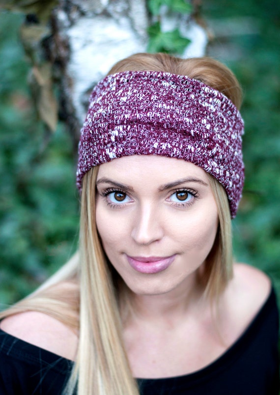 Red Knit Headband Maroon Headband Winter by ColorOnMaterial