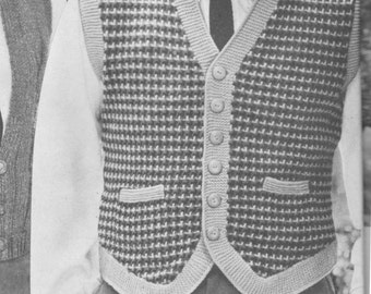 203 PDF Men's Vest Knitting Pattern, Tweed Knit Vest Pattern, Size 38 40 42, Men's Sweater Vest, Gift For Him, Vintage 1960's, PDF Download