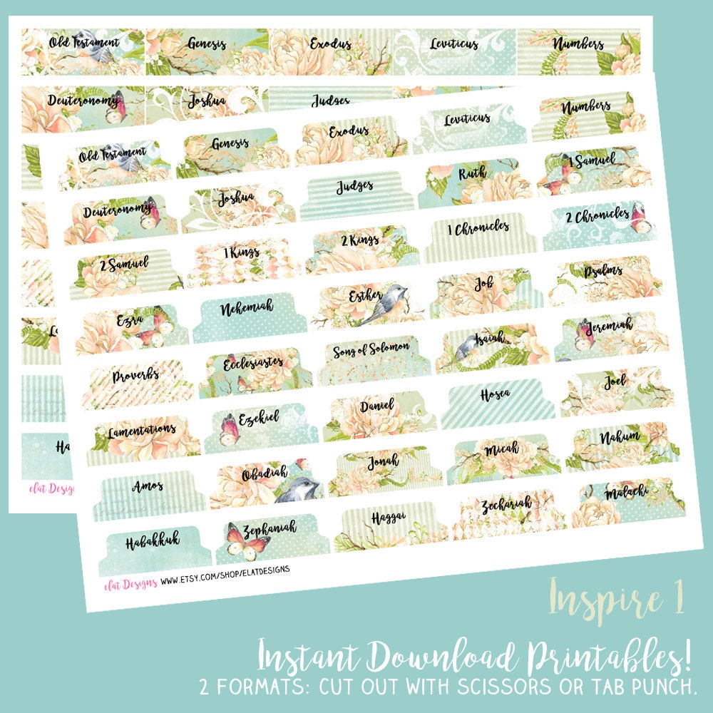 DIY Printable Single Sided Bible Tabs Inspire 1 Bible