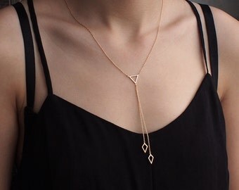 Delicate Lariat Necklace, Dainty Minimal Y Necklace, Simple Geometric Layering Y Necklace in Sterling Silver #DY6