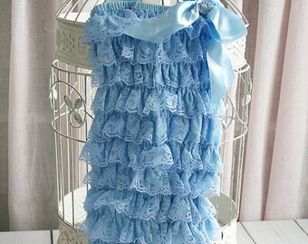 Blue Lace Romper, Baby Girl Romper, Petti Lace Romper, Newborn Romper, Toddler Romper, Photo Prop, Baby Blue Lace Romper Set