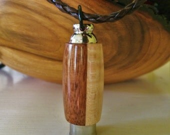 Cremation Jewelry Walnut & Maple Wood and Stainless Steel Hand Turned Cremation Pendant Urn Necklace // Stash Necklace // Ashes Necklace