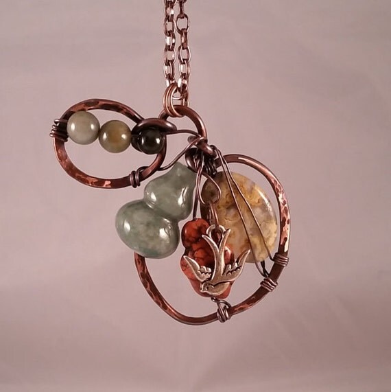 Copper Wire Jewelry Hammered Copper Pendant Handcrafted