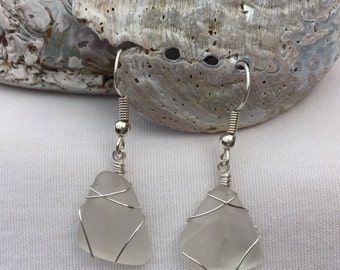 Clear Beach Glass Earrings