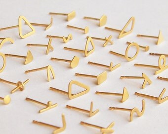 Solid 14k gold earrings, 14k gold mix and match earrings, minimalist gold stud earrings, gold post earring, tiny gold stud earrings, contour