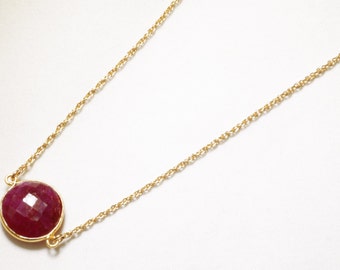 Precious Ruby Necklace 14k Gold Bezel Genuine Ruby Necklace Real Ruby Necklace July Birthstone Ruby Jewelry BZ-N-152-Ruby/g