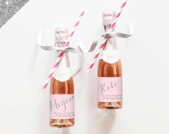 Sparkle & Shine Faux Glitter or Foil // Will you be my Bridesmaid? Mini Champagne Bottle Labels // Custom Wine Labels // Bridal Party