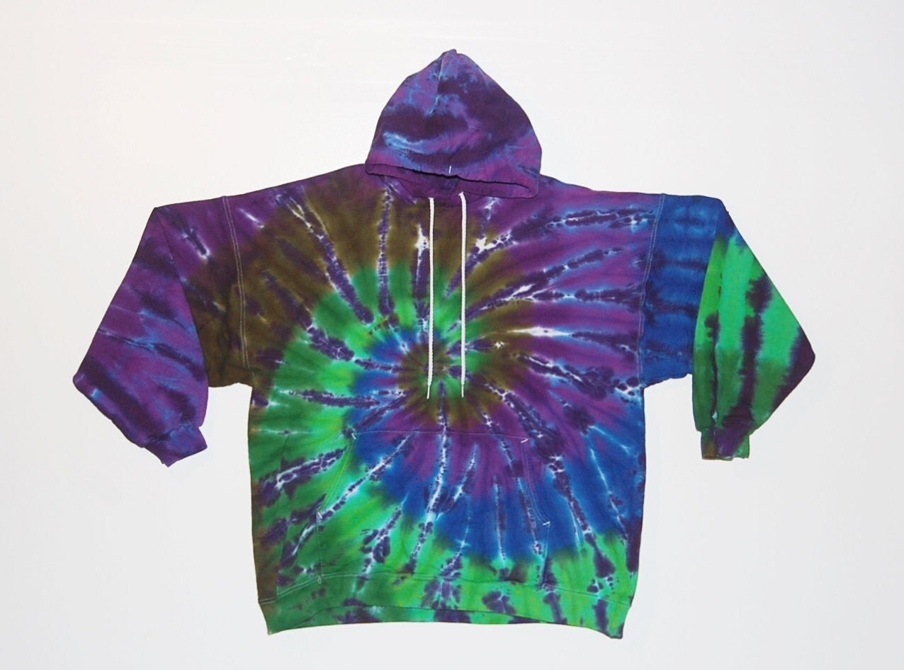 Tie Dye Hoodie Green and Purple Spiral Tye Dye Grateful Dead