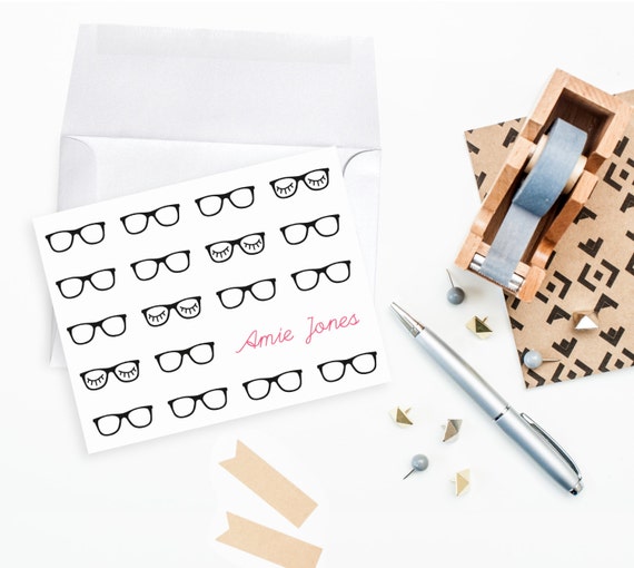 Personalized Note Card Gift Set Glasses Eyelash Holiday Gift