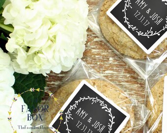 24 Personalized Cellophane Cookie Bags, Candy Bags - Laurel Chalkboard Label - Chalkboard Wedding Favor, Wedding Favor Bag