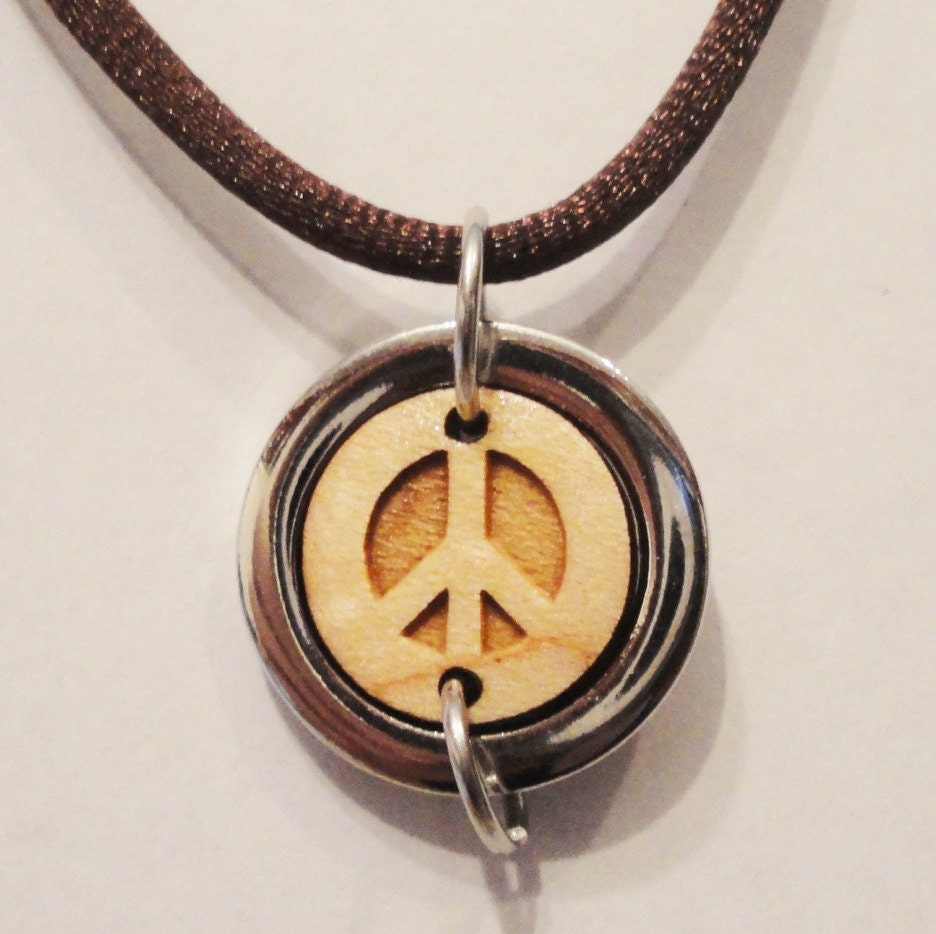 Peace Sign Wood Necklace Wood Jewelry Steampunk Wood